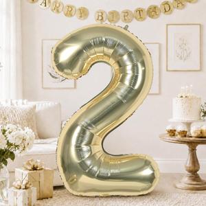 3 x Champagne Gold 40 Inch Balloon Number 2, Large Light Gold Foil Number 2 Balloons Set 0-9 for Girls Boys, Digital 2 Helium Balloon for Women Boho Baby Shower Anniversary 2nd Birthday Party Decorations