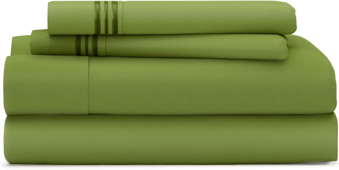 Cosy House Collection Everyday 1500 Series Bed Sheet Set - Ultra Soft & Cool Hotel Bedding - Deep Pocket - Wrinkle, Stain and Fade Resistant - 4 Piece Set (King, Olive Green)