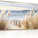 Large Canvas Wood Framed Wall Art Living Room Wall Decor For Bedroom Seaside Reed Papyrus Landscape Painting Wall Pictures Artwork Picture Office Farmhouse Home Decorations Aesthetics 24x48 In