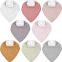 Muslin Baby Bibs 8 Pack, Baby Bandana Drool Bib for Drooling and Teething, Cotton Soft Absorbent for Girls Boys (Macaron Pink)