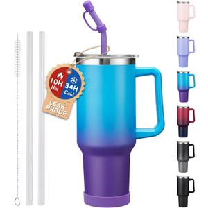 ICIOI Travel Mugs Insulated for Hot and Cold - 40oz Tumbler with Handle and Straw Spout Lid, Spill Proof Metal Coffee Thermal Cups for Women Men, Dishwasher Safe Water Bottle (Blue Purple Black)