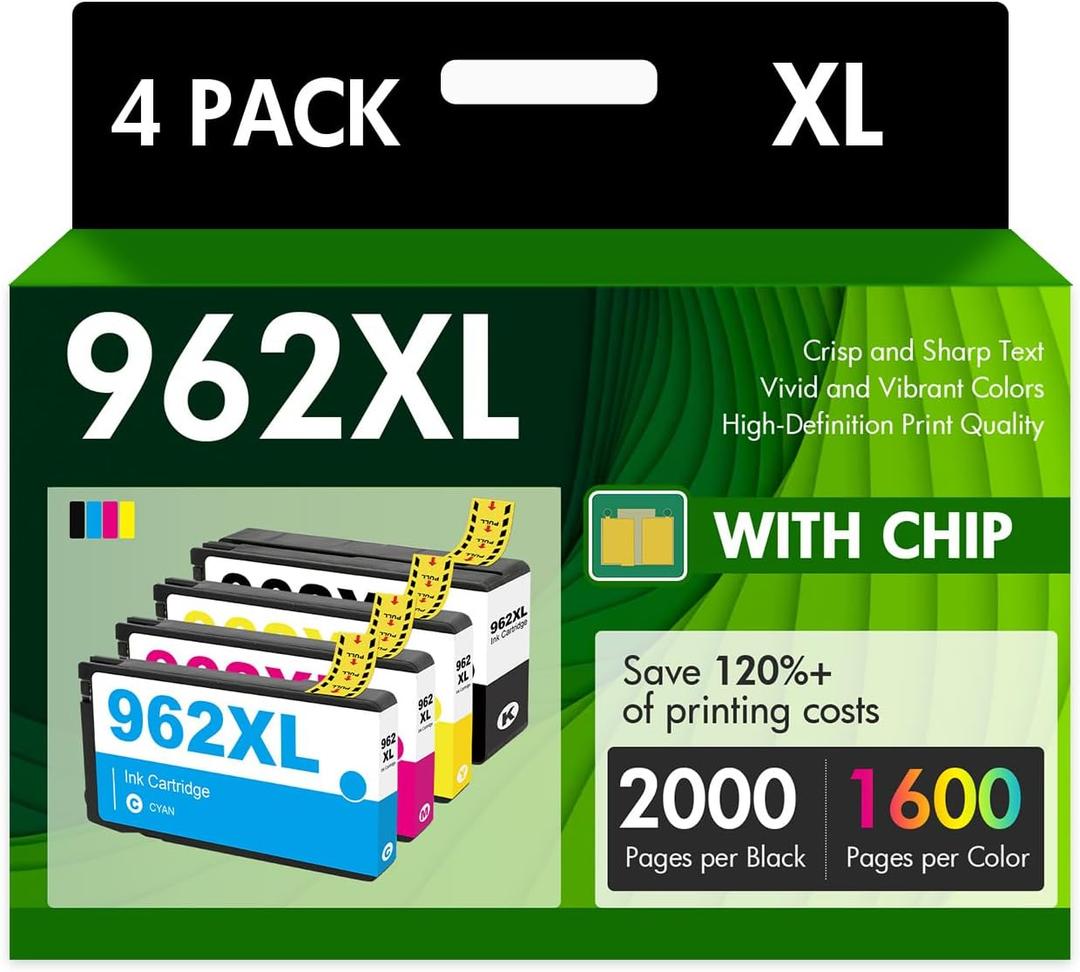 962XL Ink Cartridges Combo Pack: Replacement for HP Ink 962XL Black and 962 Color 962XL/962 OfficeJet Pro 9010 Series 9020 9015 9018 9025 9012 9014 9016 9019 9022 9026 9027 Printer, 4 Pack