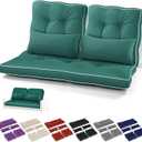 Chunful Set of 5 Outdoor Bench Cushions Set 44 x 19 Inch Tufted Waterproof Patio Furniture Seat Pad with Throw Pillows Loveseat Cushion for Square Settee Indoor Sofa Wicker Couch(Green)