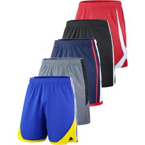 5 Pack Big Boys Youth Athletic Mesh Basketball Shorts with Pockets Quick Dry Activewear (Set 3, Medium)