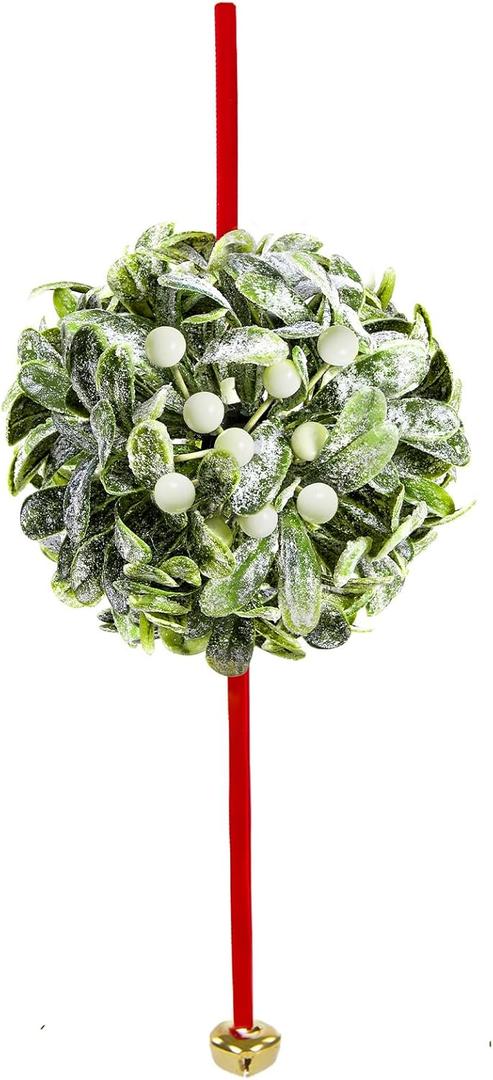 Mistletoe Kissing Ball, Artificial Mistletoe Christmas Decor Hanging Kissing Ball with Bell Berries,Christmas Hanging Ornaments for Doorway Kitchen Decorations (Bell - White), 4 Pack