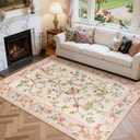 jinchan 6x9 Washable Living Room Area Rug, Oriental Floral Non-Slip, Pink