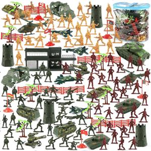 3 otters 307 Piece Army Men Military Set, Military Battle Toy Set Play Figure Playsets for Kids Boys, Plastic Soldiers with Vehicles & Accessories, for Grandkids, with Storage Container