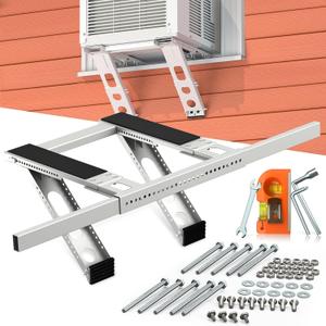 Air Conditioner Bracket No Drill: Heavy Duty Holder with Bubble Level for 350lbs AC Units, Adjustable Width, No Tools Needed, Fits Single & Double Hung Windows, 5000-24000 BTU Coverage, Up to 350lbs No drill