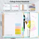 Hardcover Spiral Notebook College Ruled, 6.2"x 8.2" Leather Journal Notebook with Magnetic Closure, 300 Pages 5 Subject Notebook with Dividers Tabs Journal for Women Men, Work, School(Blue)