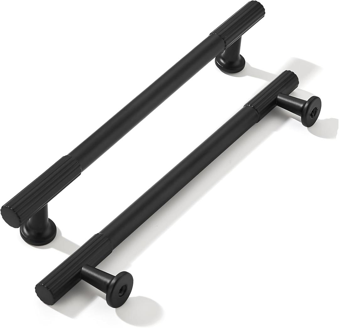 khtumeware 6 Inch Hole Center 5 Pack Matte Black Heavy Duty Solid Cabinet Pulls, Kitchen Drawer Handles, for Dresser cabinets, cabinets
