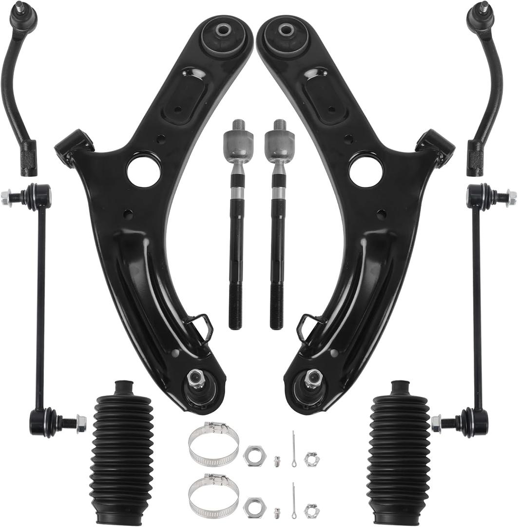 10Pcs Front End Suspension Kit for 2011-2016 Hy-undai Elantra Sedan/ 12-17 Veloster, 2 Lower Control Arm w/Ball Joint 2 Sway Bar Link 4 Outer & Inner Tie Rod End # K622232 K622646 EV800886