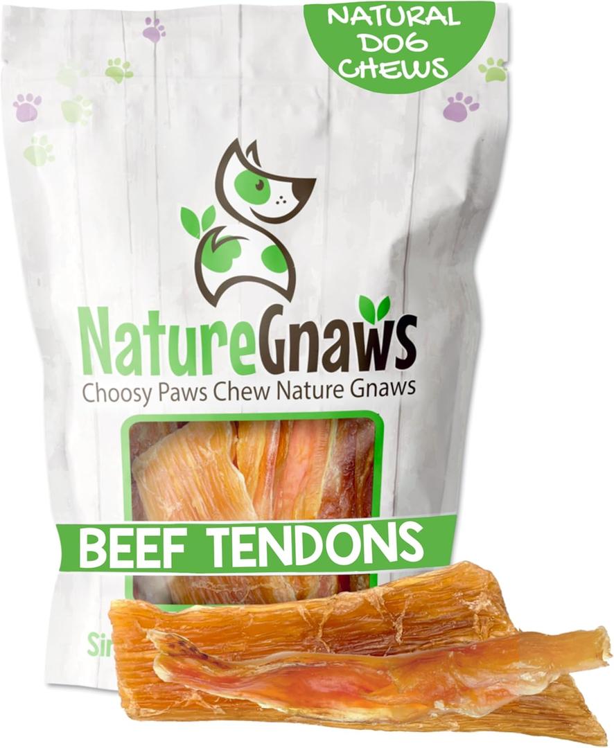Nature Gnaws Beef Tendons for Dogs (8oz) - Mixed Thickness - Long Lasting for Small and Medium Dogs - Natural Beef Jerky Dog Chew Bones - Rawhide Free (8 Ounce (Pack of 1))
