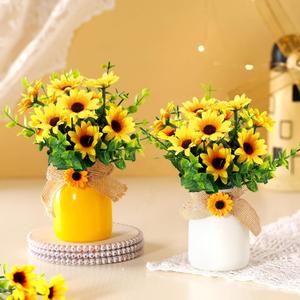 Nitial 2 Pcs Artificial Fake Flowers in Vase Decorations Sunflower Table Centerpiece Decoration Summer-Sunflowers in Vase Cute Artificial Plant Decor for Summer Farmhouse Home Office Party Gift