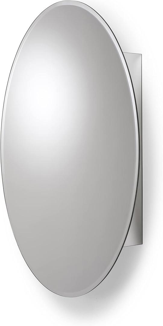 Croydex Orwell Oval, Recessed or Surface Mount, Hang 'n' Lock Easy Installation Medicine Cabinet , 21''W x 31''H, Aluminum (31-Inch x 21-Inch - Single Door)