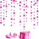 Hot Pink 18th Birthday Decorations Number 18 Circle Dot Twinkle Star Garland Metallic Streamer Banner Backdrop for Girls Happy 18th Birthday Time to Adult Cheers to 18 Years Old Anniversary Party