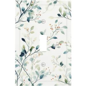 Watercolor Floral Green Leaves 1 Gang Light Switch Cover Single Toggle Wall Plate Green Botanical Flowers Decorative Electrical Switchplate Covers for Bedroom Kitchen Living Room Decor