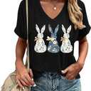 Casual V-Neck Graphic Tees for Women Summer Cute Short Sleeve Holiday Family Match T-Shirt Tops (X-Large)