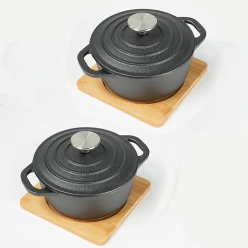 HAWOK Cast Iron Mini Dutch Oven, Dia5.51”, 23oz, Set of 2