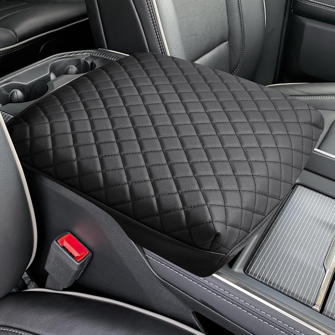 JOYTUTUS Center Console Cover Compatible with 2019-2025 2026 Ram 1500 2500 3500, Leather Arm Rest Armrest Cover for Car, Durable Middle Console Cover Lid, Car Arm Rest Cover Pad Cushion Replacement