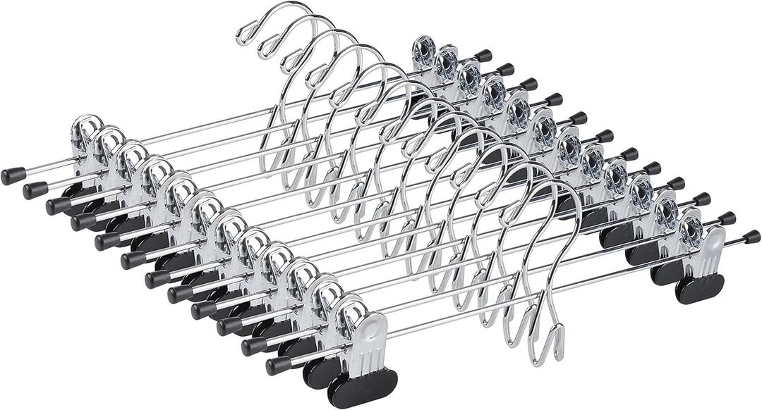 Amber Home 12 Pack Heavy Duty Add on Metal Pants Skirt Hangers, Stackable Add-on Metal Clothes Hangers with 2-Adjustable Clips, Cascading Clip Hangers Space Saving for Jeans, Slacks (4-6)