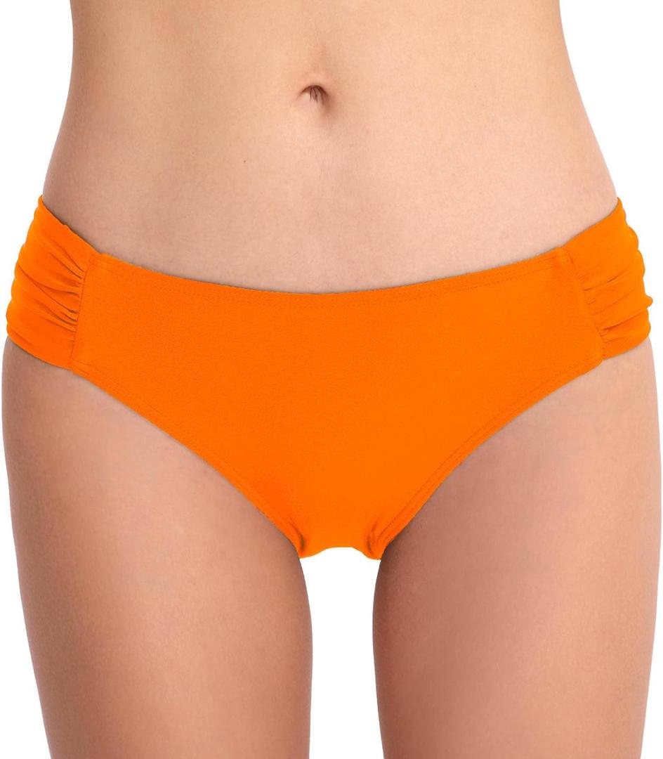 Women's Bathing Suit Bottoms Full Coverage Ruched Bikini Tankini Bottom Swimsuit Brief (Large, Orange)