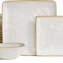 Famiware Ocean Square Plates and Bowls Set, 18 Pieces Dinnerware Sets, Dishes Set for 6, Microwave and Dishwasher Safe, Scratch Resistant, Cappuccino White