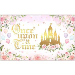 Yriujul Fabric 72x43inch Fairytale Backdrop Pink Ancient Castle Floral Princess Butterfly Photography Background Girls Party Decorations Kids Photo Banner