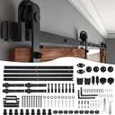 12 FT Double Sliding Barn Door Track and Handle Hardware Kit | for 33"~36" Wide Double Door,Wall Mount,Easy Install,Heavy Duty,Smooth Quiet Slide,Barn Door Kit