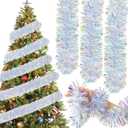 50Ft Garland for Christmas Decorations,Iridescent White Christmas Tinsel Garland,Artificial Christmas Pine Streamers for Party Hanging Ceiling Decorations
