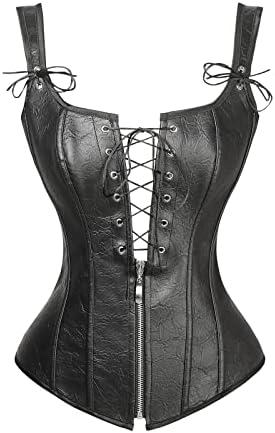 Charmian Women's Renaissance Lace Up Vintage Boned Bustier Corset with Garters, S