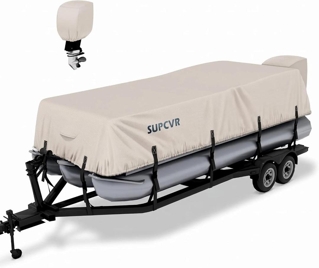 Heavy Duty Pontoon Boat Cover with 1400D Marine Grade Fabric 21'-24'