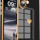 Tzomsze Compatible with iPhone 16 Plus Case,Camera Protection Cute Heart Pattern & Electroplate Reinforced Corners Shockproof Edge Bumper Case for Women Girls 6.7 Inch-Black