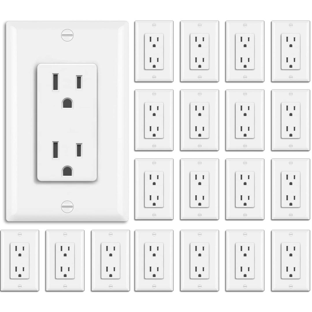 BESTTEN 20 Pack 15 Amp Decorator Wall Receptacle Outlet, Non-Tamper-Resistant, Wallplate Included, 15A/125V/1875W, UL Listed, White
