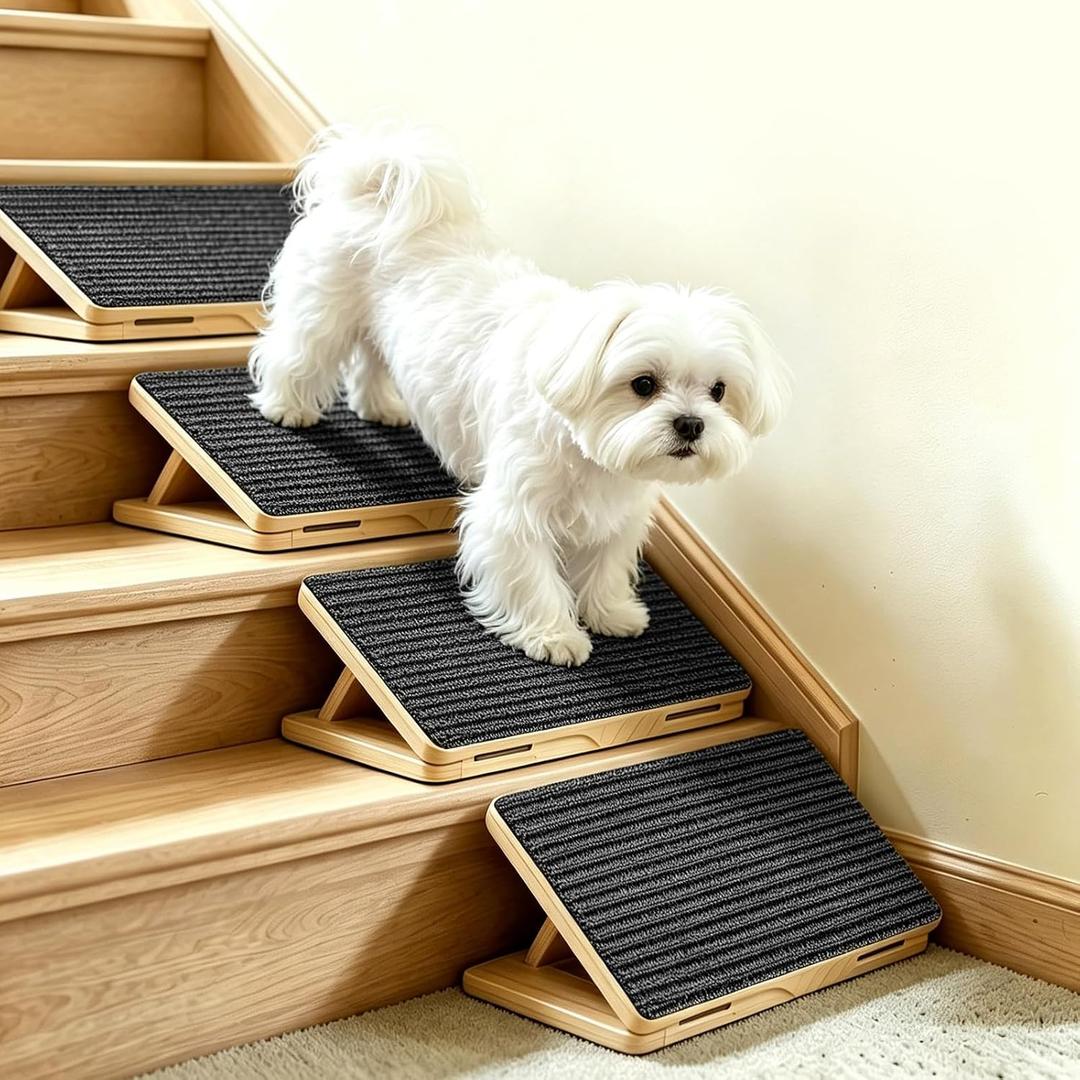 4-Pack Small Dog Ramp for Stairs, Adjustable Gentle Low-Angle Wooden Pet Stair Wedges, Non-Slip Carpet Surface, No Assembly Portable Sturdy Pet Steps for Small Dogs, Senior, Injured, Short-Legged