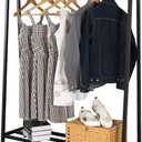 Clothing Garment Rack with Shelves, Metal Cloth Hanger Rack Stand Clothes Drying Rack for Hanging Clothes, Easy Assemble Clothing Rack for Bedroom or Boutiques(Black)