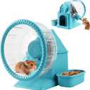 4 in 1 Silent Large Hamster Wheel Multifunctional Hamster Running Wheel Quite Running Spinner Wheel Accessories with Food Bowl Water Bottle for Hamsters Dwarf Gerbil (Blue)