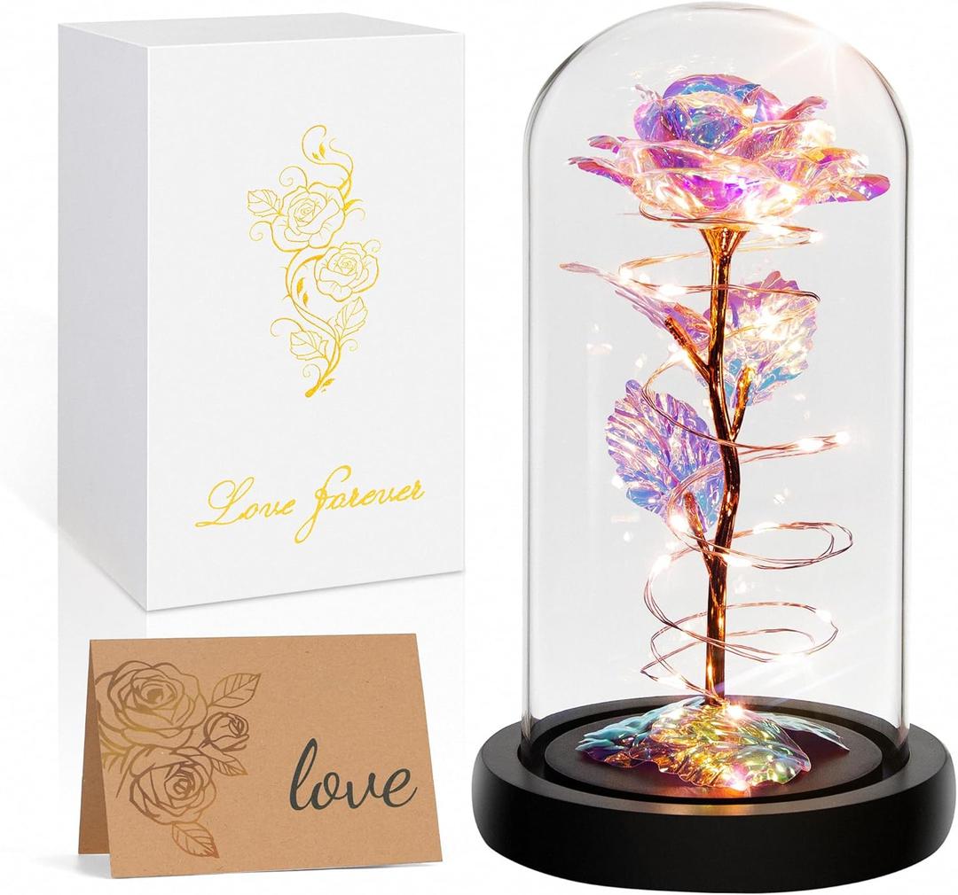 Childom Valentines Day Rose Gifts for Her,Birthday Gifts for Women Mom Mothers Day,Flowers for Delivery Prime,Colorful Light Up Rose in A Glass Dome,Anniversary Valentines Roses Gift for Wife Daughter