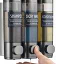 Shampoo and Conditioner Dispenser,GlintGath Shower Dispenser 3 Chamber No Drill Shampoo Dispenser for Shower Wall Mounted Shower Soap Dispenser for Bathroom Hotel,3 * 300ML,Gun Gray