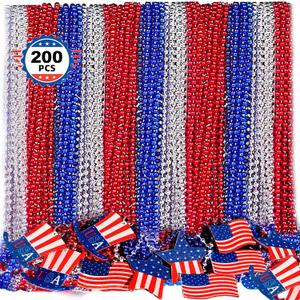 TOAPER 200PCS 4th of July Accessories Necklace for Adult- Red White And Blue Accessories Necklace, 4th Of July Beads Necklace for 250th Anniversary Independence Memorial Day