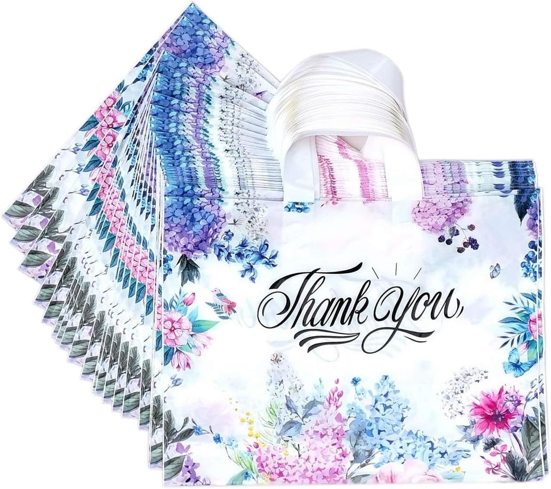 YEEYOGO Plastic Gift BagTatane 50 Pcs Thank You Gift Bag,Merchandise Bags,Plastic Bags for Boutique,Gift,Grocery,Clothing,Size:15 X 12 X 3 Inches,2.8 Mil,(Flower)