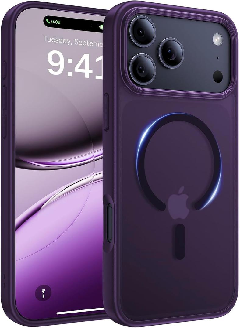 2 x Magnetic for iPhone 17 Pro Max Case, [Anti-Slip] [Military-Grade Drop Protection] [Camera Protection] Skin-Friendly Slim Matte Shockproof Protective Case for iPhone 17 Pro Max, Purple