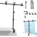Table Backdrop Stand Kit 3 * 3.3 FT for Product Photography Paper Cloth, T Shape Backdrops Stand Adjustable Background Support Stand Kit with 3 Spring Clamps for Food Photoshoot