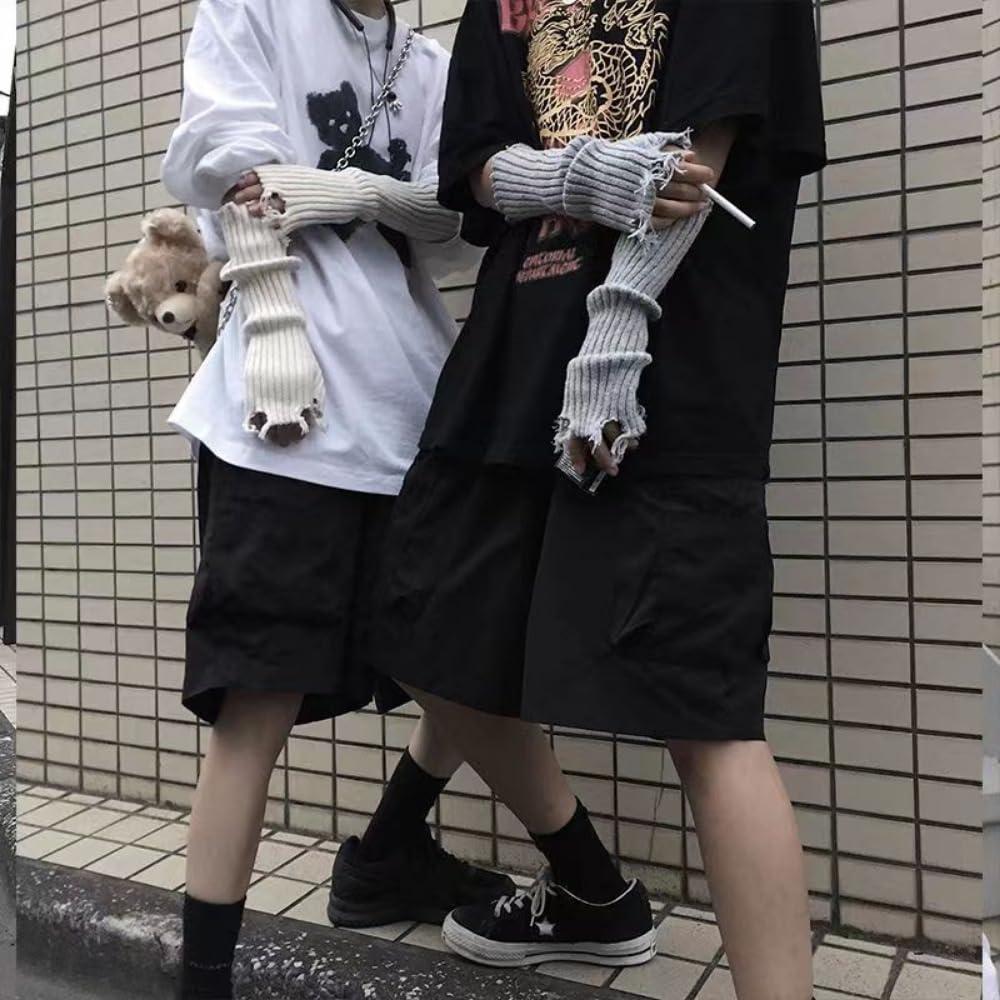 OCUH Y2K Accessories Cutecore Grunge Gloves for women Goth Fingerless Ripped Long Sleeve Cosplay Lolita Cute Arm Warmers