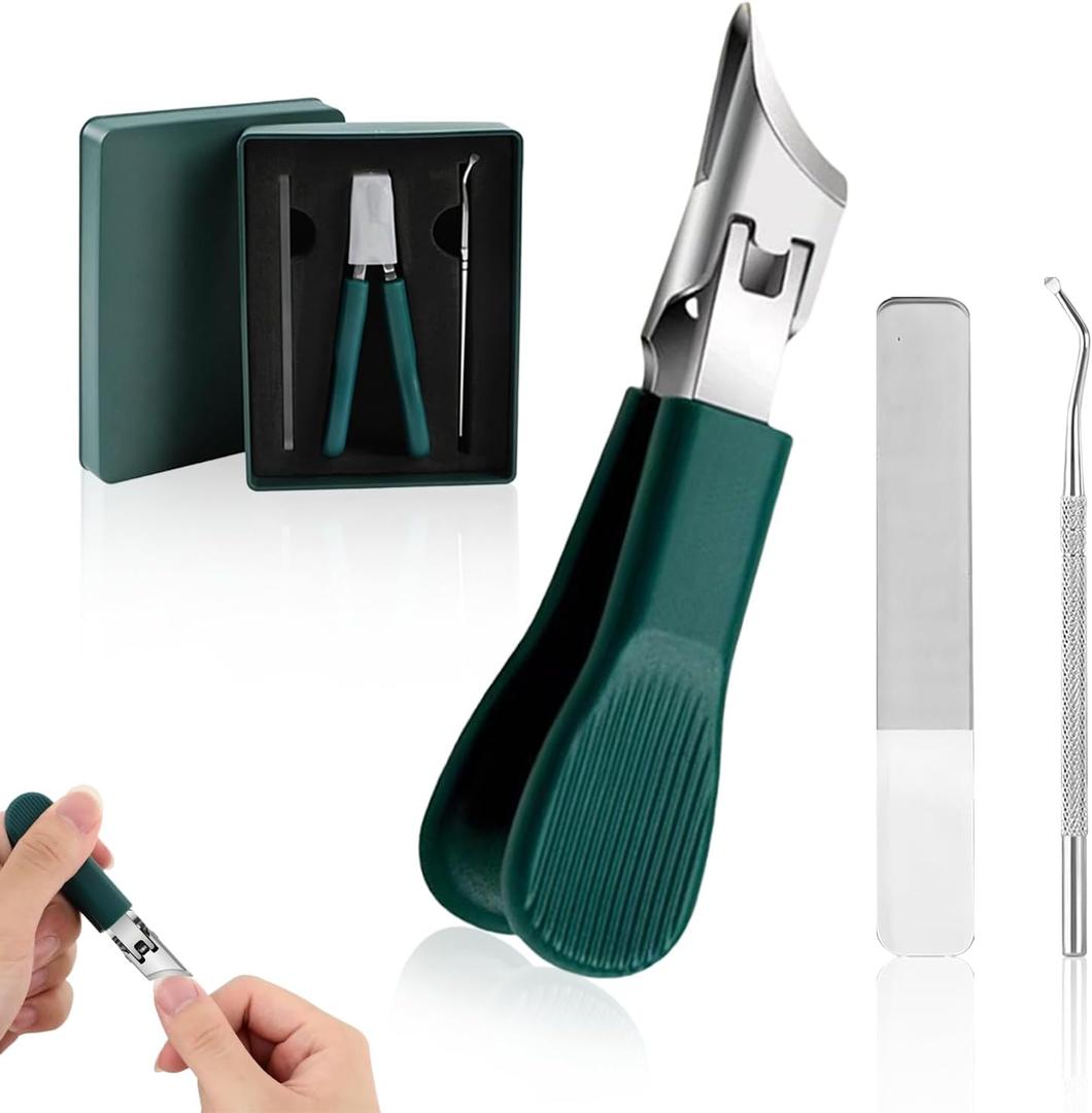 3 Piece Green Eagle Beak Nail Clipper Set, Wide Jaw Opening Anti-Splash Slanted Nail Clipper for Men Women