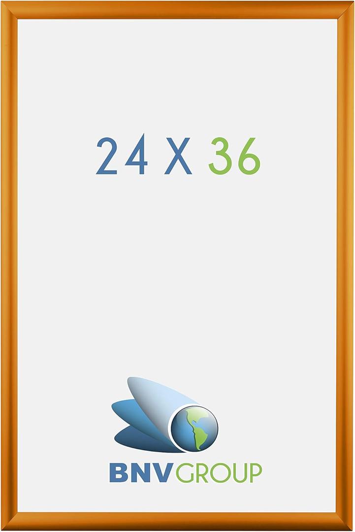 Aluminum Front Load Snap Poster/Picture Frame, Orange, 24x36 Inches, 1'' Profile, Wall Mounting, Portrait and Landscape Mode, Easy Installation, Anti-Glare, PVC Cover, Lightweight