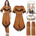 Jadive Women Native American Outfits Set Maiden Princess Dress up Indian Costume (Large)