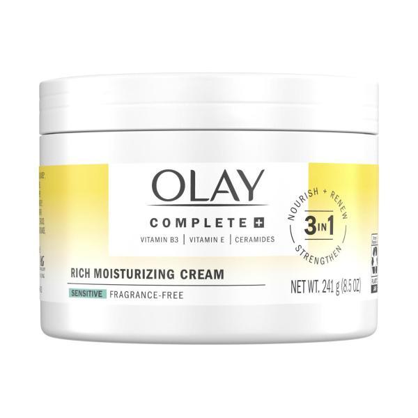 Olay Face Moisturizer, Complete+ Rich Moisturizing Cream - Fragrance-Free, Gentle for Dry & Sensitive Skin, 3-in-1 Hydrating to Strengthen, Nourish, - Niacinamide, Vitamin E, & Ceramides, 8.5 oz