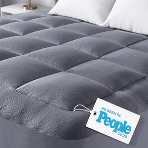 Ultra Soft King Size Mattress Topper - Viscose Made from Bamboo Pillow Top Mattress Pad for Back Pain Relief - Naturally Cooling for Hot Sleepers, Gray