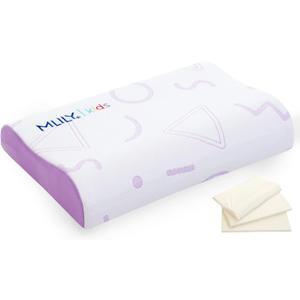 MLILY Kids Pillow for Sleeping, Adjustable Kids Memory Foam Pillow for Bed Set, Breathable and Soft Pillows for Kids Boy Girl, CertiPUR-US Certified, 12x20 Inch, Purple, Standard