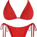 ZAFUL Triangle Bikini for Women 2 Piece Halter Bikini Sets Sexy High Cut Bathing Suit Side Tie Wave Textured Swimsuits Size S